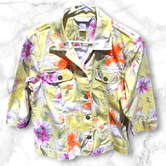 Napa Valley Jean Jacket Sunshine Yellow Floral Large - Picture 1 of 3